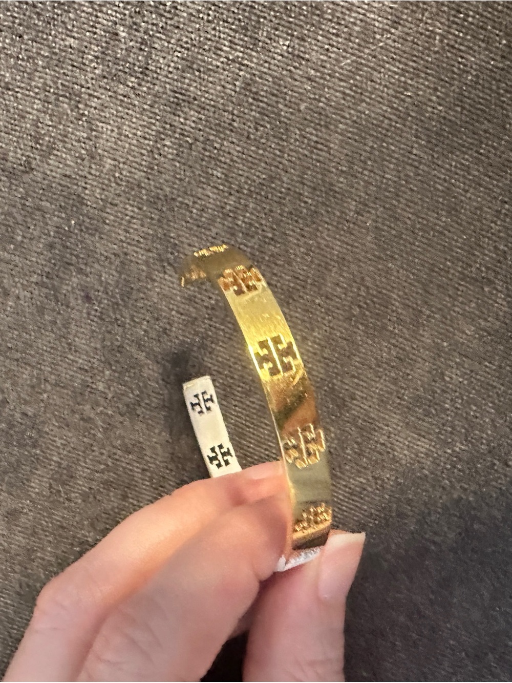 Tory Burch White and Gold Logo Open Cuff Bracelet - Picture 4 of 11